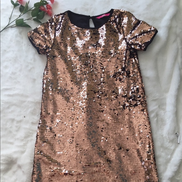 Girl’s copper gold sequins body con, party dress. - Picture 1 of 8